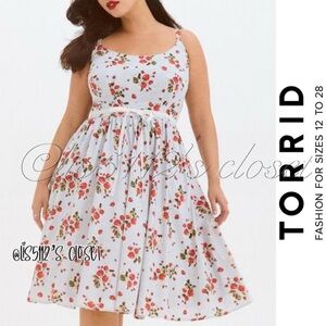 Torrid Retro Chic Blue Sweet Strawberries Rockabilly Pinup Swing Dress 1X 14 16